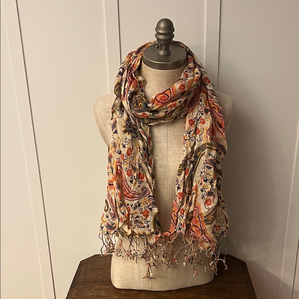 100% Linen Multicolor Paisley Scarf